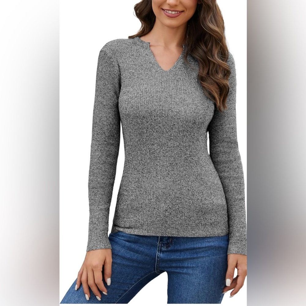 NWT Satuun Gray V-Neck Long Sleeve Sweater, Women’s XL, Polyester